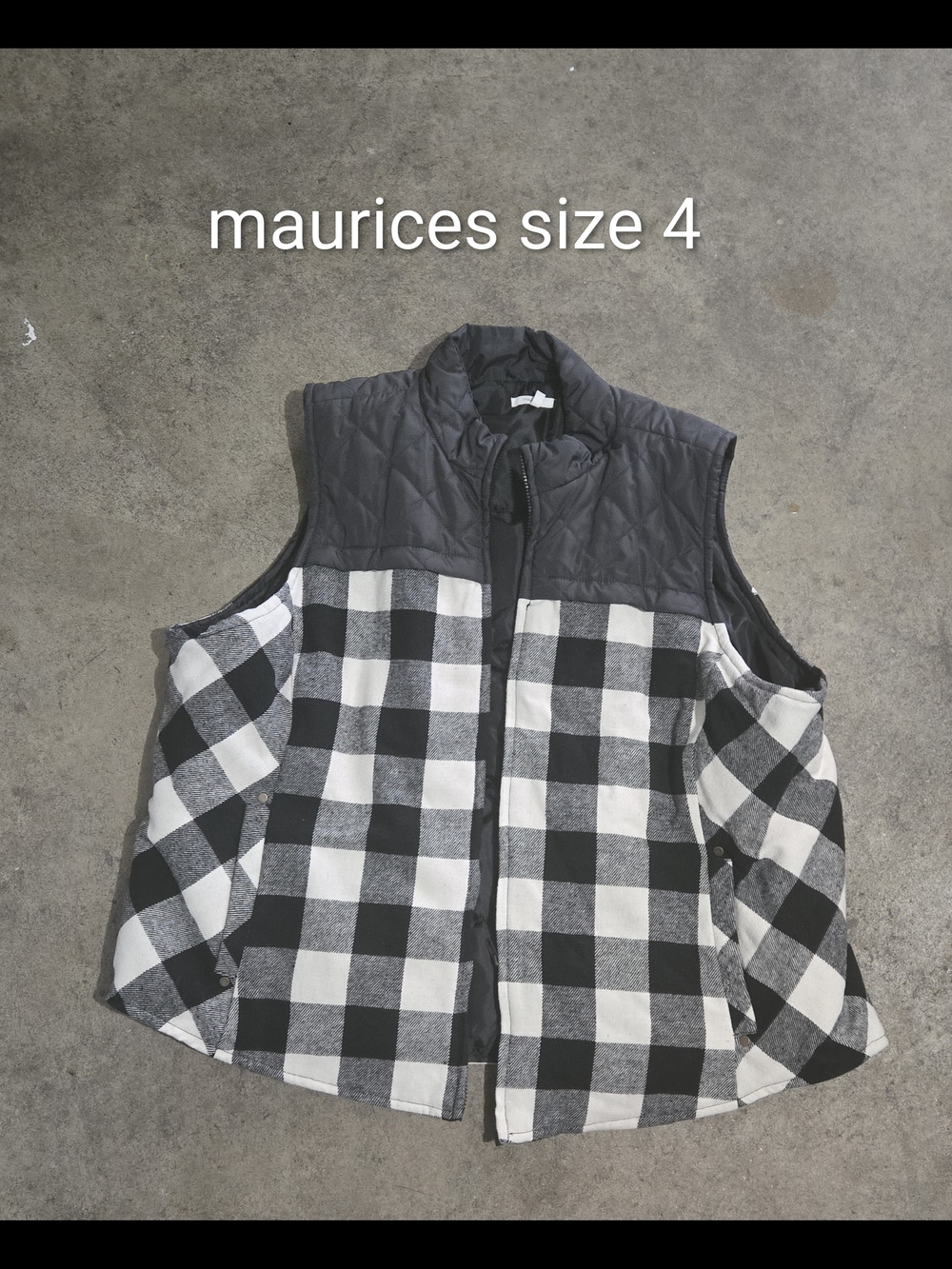 Maurices Black & White Buffalo Plaid Quilted Vest